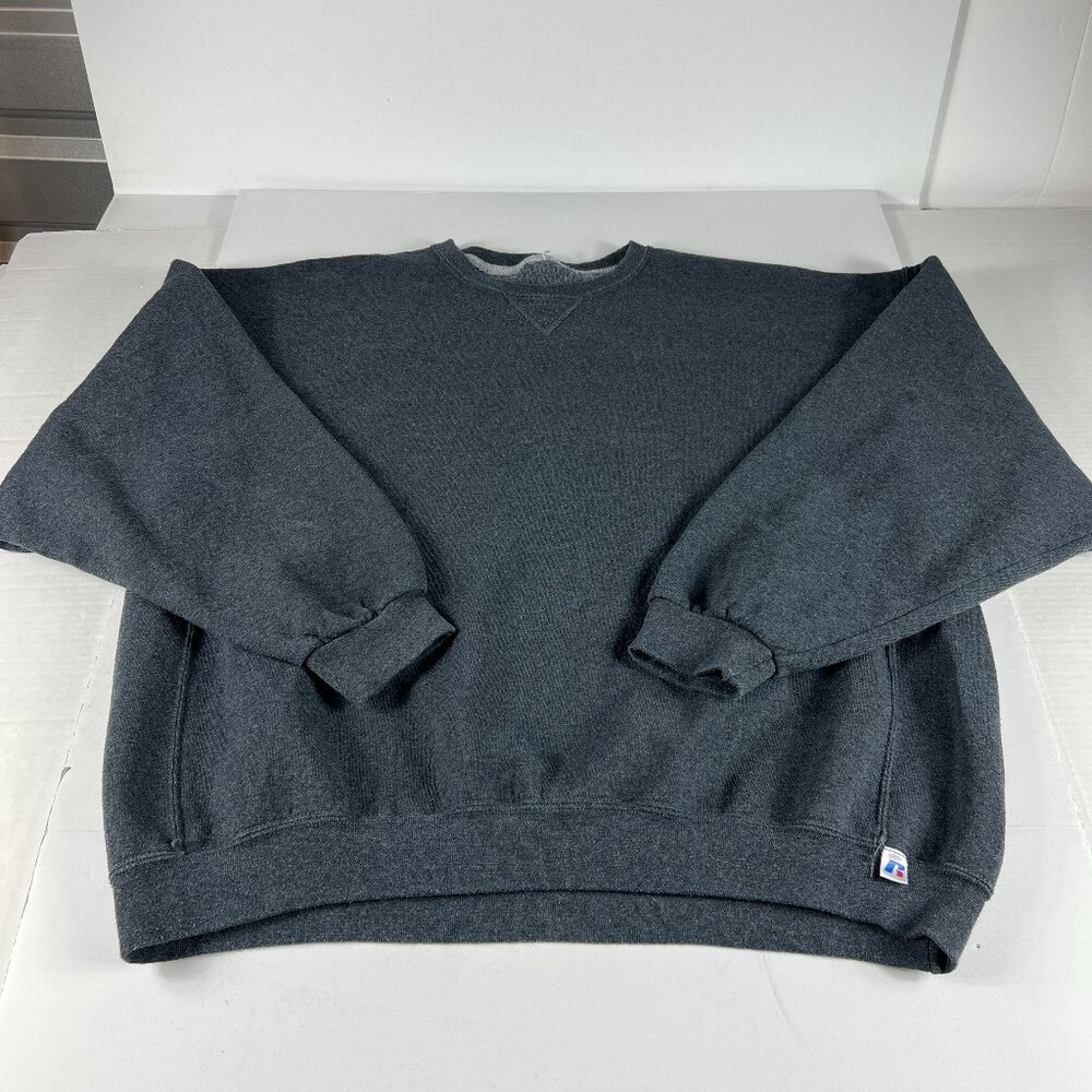 Y2K Russell Athletic Sweatshirt Extra Extra Large Dark Grey Blank Faded Crewneck